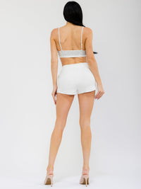 WOMEN'S SLEEVELESS BEALETTE & ELASTIC WAIST MINI SHORT RHINESTONES 2PC. SET