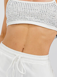 WOMEN'S SLEEVELESS BEALETTE & ELASTIC WAIST MINI SHORT RHINESTONES 2PC. SET