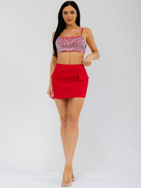 WOMEN'S SLEEVELESS CROP TOP & ELASTIC WAIST MINI SKIRT STUDS 2PC. SET