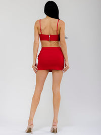 WOMEN'S SLEEVELESS CROP TOP & ELASTIC WAIST MINI SKIRT STUDS 2PC. SET