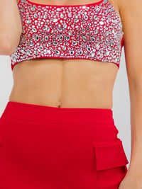 WOMEN'S SLEEVELESS CROP TOP & ELASTIC WAIST MINI SKIRT STUDS 2PC. SET