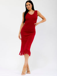 WOMEN'S SLEEVELESS V-NECK BODYCON RHINESTONES MIDI DRESS