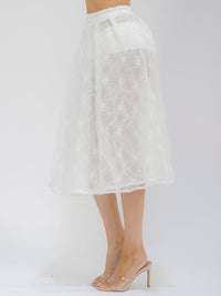 WOMEN'S ELASTIC WAIST FRONT CROCHET LACE FIT & FLARE MIDI SKIRT
