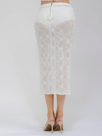 WOMEN'S ELASTIC WAISR FRONT SLIT CROCHET LACE MIDI SKIRT