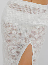 WOMEN'S ELASTIC WAISR FRONT SLIT CROCHET LACE MIDI SKIRT