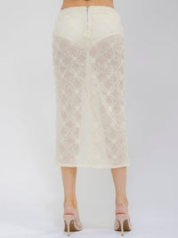 WOMEN'S ELASTIC WAISR FRONT SLIT CROCHET LACE MIDI SKIRT