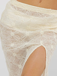 WOMEN'S ELASTIC WAISR FRONT SLIT CROCHET LACE MIDI SKIRT