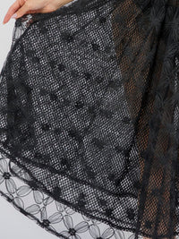 WOMEN'S ELASTIC WAIST FRONT CROCHET LACE FIT & FLARE MIDI SKIRT