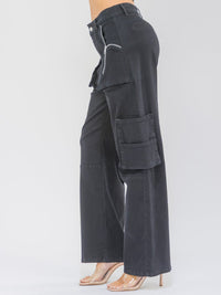WOMEN'S BUTTON CLOSURE POCKETS STRETCH WIDE LEG PANTS