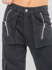 WOMEN'S BUTTON CLOSURE POCKETS STRETCH WIDE LEG PANTS