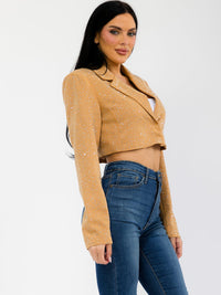 WOMEN'S LONG SLEEVE BUTTON CLOSURE RHINESTONES BLAZER
