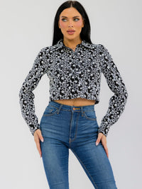 WOMEN'S LONG SLEEVE BUTTON UP FLOWER SEQUINS TOP