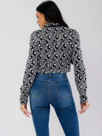 WOMEN'S LONG SLEEVE BUTTON UP FLOWER SEQUINS TOP