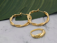 FASHION GOLD EARRING AND RING 2PC SET