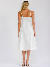 WOMEN'S SLEEVELESS SQUARE NECK FIT & FLARE DENIM STRETCH MIDI DRESS