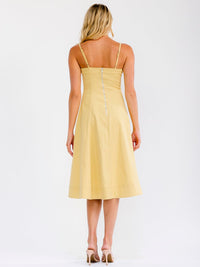 WOMEN'S SLEEVELESS SQUARE NECK FIT & FLARE DENIM STRETCH MIDI DRESS