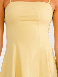 WOMEN'S SLEEVELESS SQUARE NECK FIT & FLARE DENIM STRETCH MIDI DRESS