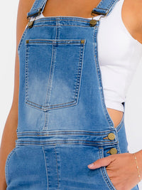 WOMEN'S SLEEVELESS BUTTON CLOSURE POCKETS WASHED STRETCH DENIM SKIRT OVERALL