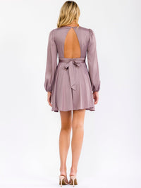WOMEN'S LONG SLEEVE V-NECK OPEN BACK MINI DRESS