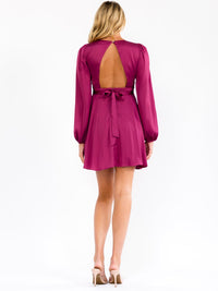 WOMEN'S LONG SLEEVE V-NECK OPEN BACK MINI DRESS
