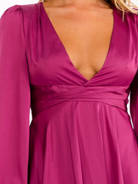 WOMEN'S LONG SLEEVE V-NECK OPEN BACK MINI DRESS