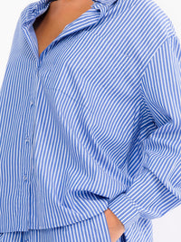 WOMEN'S LONG SLEEVE BUTTON UP SHIRT & ELASTIC WAIST WIDE LEG PANTS STRIPES 2PC. SET
