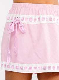 WOMEN'S ELASTIC WAIST BOWS DETAILED MINI SKIRT