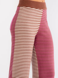 WOMEN'S ELASTIC WAIST BACK POCKETS WIDE LEG COLORBLOCK STRIPES PANTS