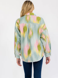 WOMEN'S LONG SLEEVE BUTTON UP FRONT POCKET TIE DYE CORDUROY JACKET