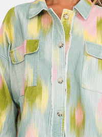 WOMEN'S LONG SLEEVE BUTTON UP FRONT POCKET TIE DYE CORDUROY JACKET