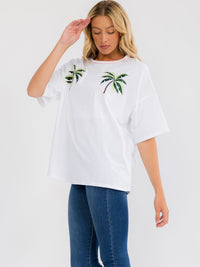 WOMEN'S SHORT SLEEVE EMBROIDERY BASIC SHIRT