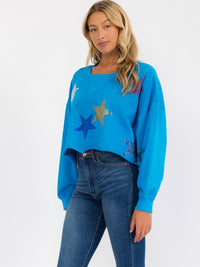 WOMEN'S LONG SLEEVE SEQUINS STARS PRINT PULLOVER SWEATER