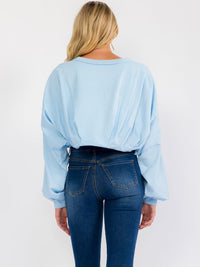 WOMEN'S SHORT SLEEVE SOLID BUBBLE BOTTOM HEM TOP