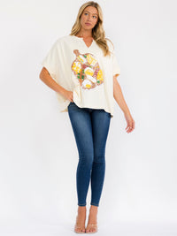 WOMEN'S SHORT SLEEVE V-NECK SEQUINS MULTI OVERSIZED TOP