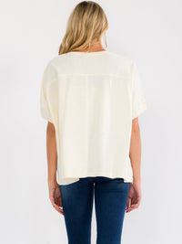 WOMEN'S SHORT SLEEVE V-NECK SEQUINS MULTI OVERSIZED TOP