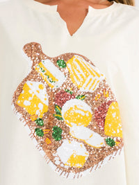 WOMEN'S SHORT SLEEVE V-NECK SEQUINS MULTI OVERSIZED TOP