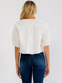 WOMEN'S SHORT SLEEVE BUTTON UP STITCHED DETAILED TOP
