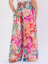 PLUS SIZE ELASTIC WAIST FRONT POCKETS FLORAL WIDE LEG PALAZZO PANTS