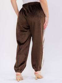 PLUS SIZE ELASTIC WAIST FRONT POCKETS JOGGER LEG RIBBED PANTS