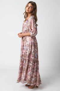 WOMEN'S SHORT SLEEVE FRONT POCKETS LOOSE FIT TIERED FLORAL MAXI DRESS