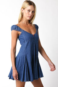 WOMEN'S SLEEVELESS FIT & FLARE DENIM MINI DRESS