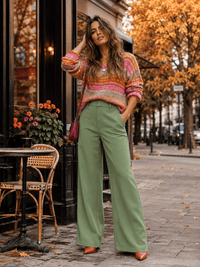 ENTRO WOMEN'S BUTTON CLOSURE POCKETS WIDE LEG PANTS