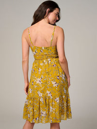WOMEN'S SLEEVELESS V-NECK TRIM DETAILED FLORAL PRINT MINI DRESS