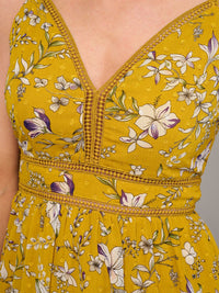 WOMEN'S SLEEVELESS V-NECK TRIM DETAILED FLORAL PRINT MINI DRESS