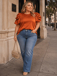 ENTRO PLUS SIZE SHORT PUFF SLEEVE BLOUSE