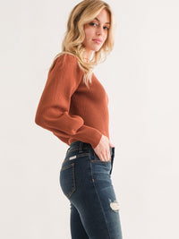 WOMEN'S LONG PUFF SLEEVE RIBBED BODYSUIT