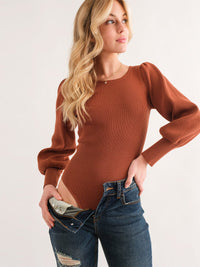 WOMEN'S LONG PUFF SLEEVE RIBBED BODYSUIT