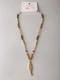 FASHION MULTI PEARL FISH PENDANT NECKLACE & EARRINGS SET