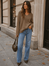 WOMEN'S LONG SLEEVE V-NECK PULLOVER SWEATER