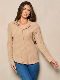 WOMEN'S LONG SLEEVE BUTTON UP DETAILED BLOUSE TOP